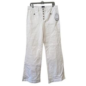 Scoop Women Size 12 White Sailor Jeans Wide Leg Buttons Preppy‎ Holiday Summer